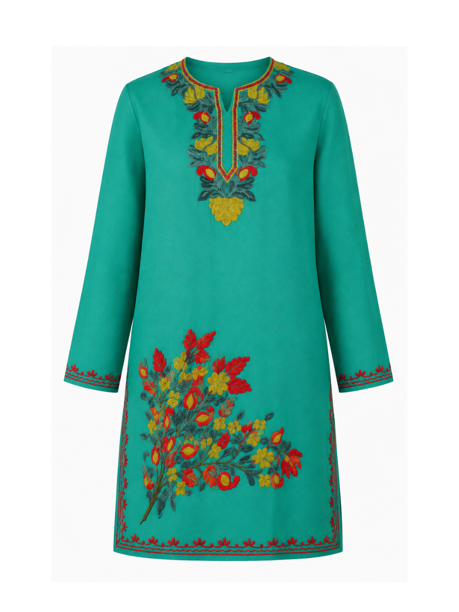 Noor : Aari embroidery summer kurti | Dark Teal